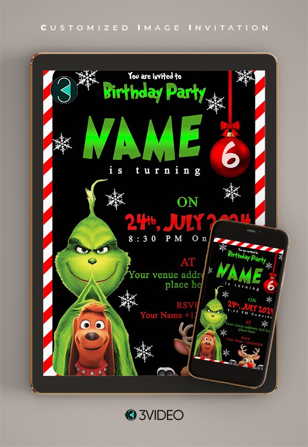 Grinch Birthday Party Invitation card