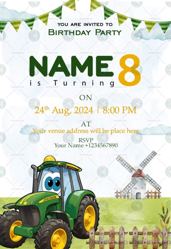 Custom John Deere Tractor Birthday Invitation template