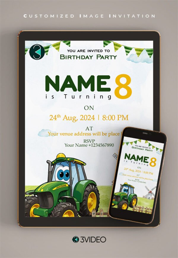 Custom John Deere Tractor Birthday Invitation thumbnail