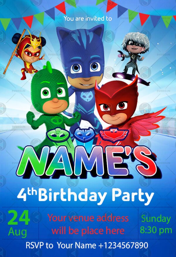 Personalized PJ Masks Birthday Invitations template