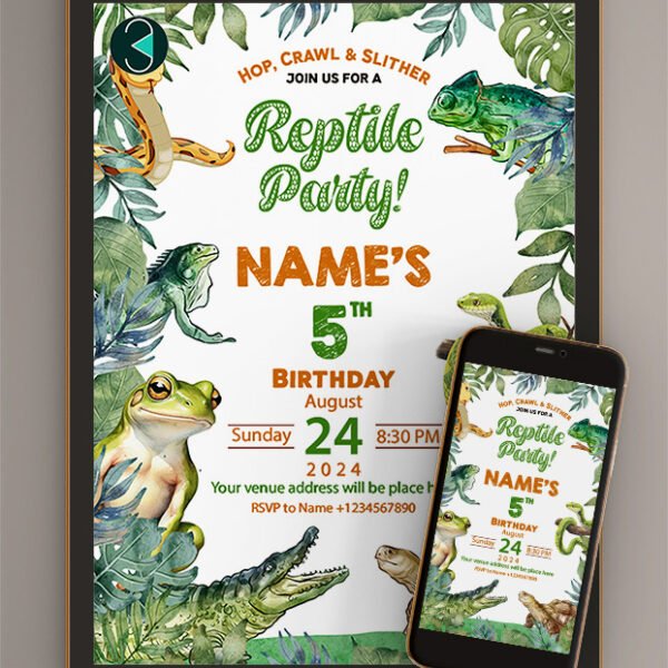 Reptile birthday invitations card