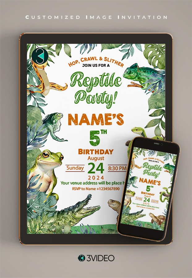 Reptile birthday invitations card