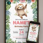 Sloth birthday invitations card thumbnail