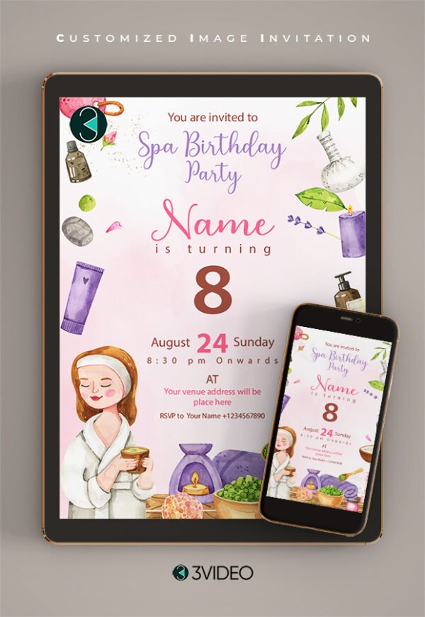 Customizable Spa Birthday Party Invite thumbnail