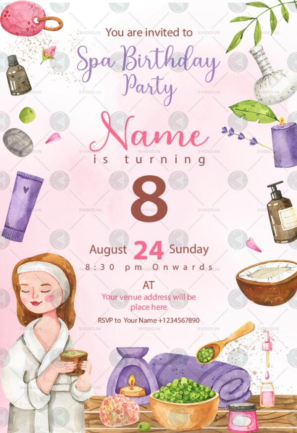 Customizable Spa Birthday Party Invite template
