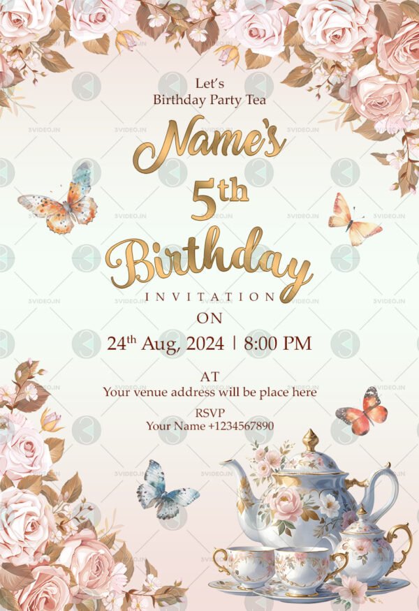 Custom Tea Party Birthday Invitation Card template
