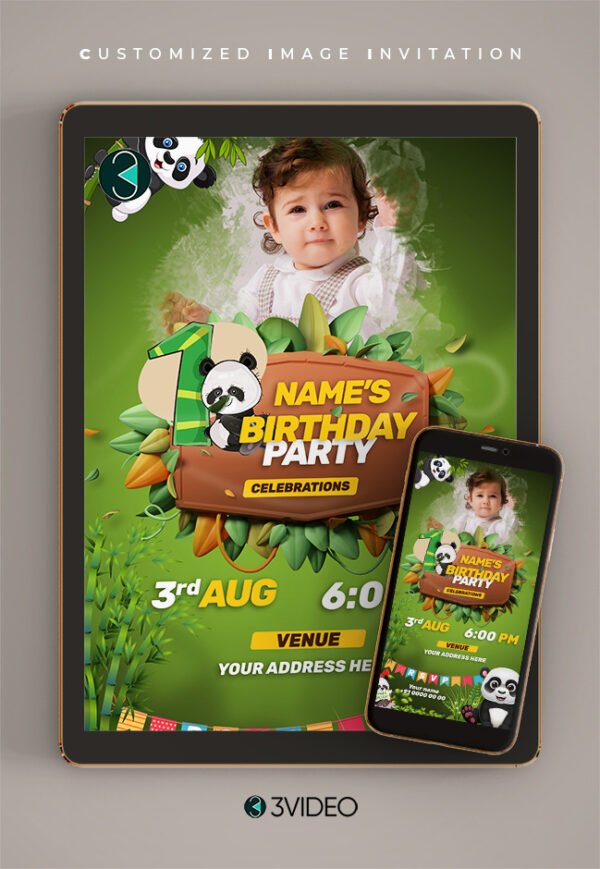 Panda birthday invitation card thumbnail