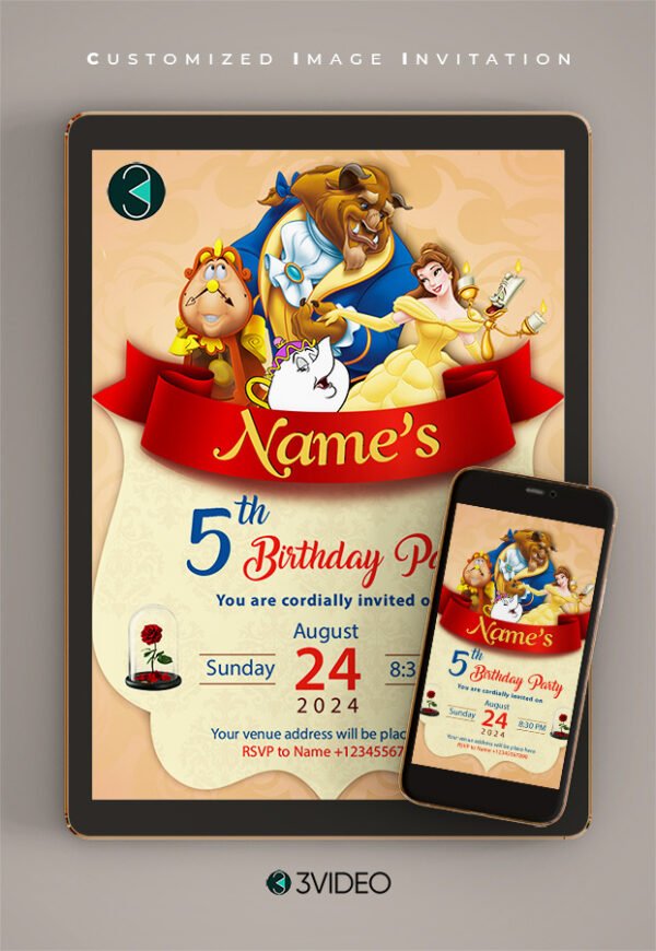 beauty and the beast birthday invitations