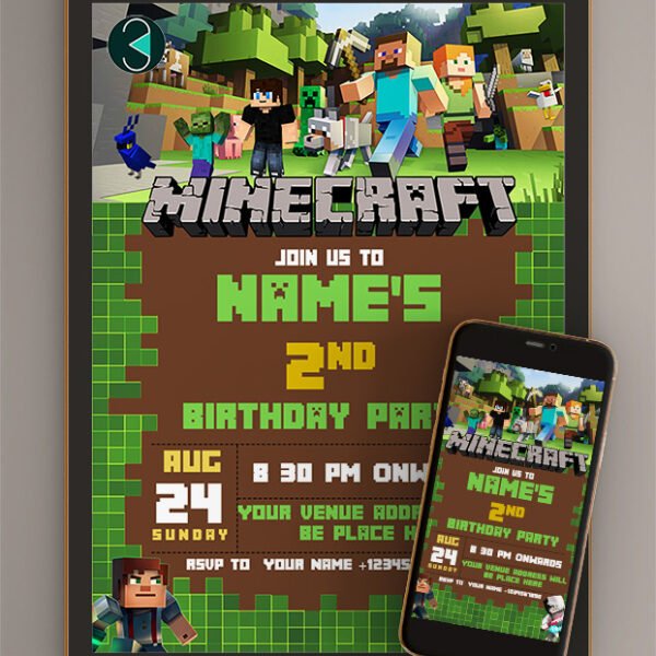 Minecraft Birthday party Invitations | Card online