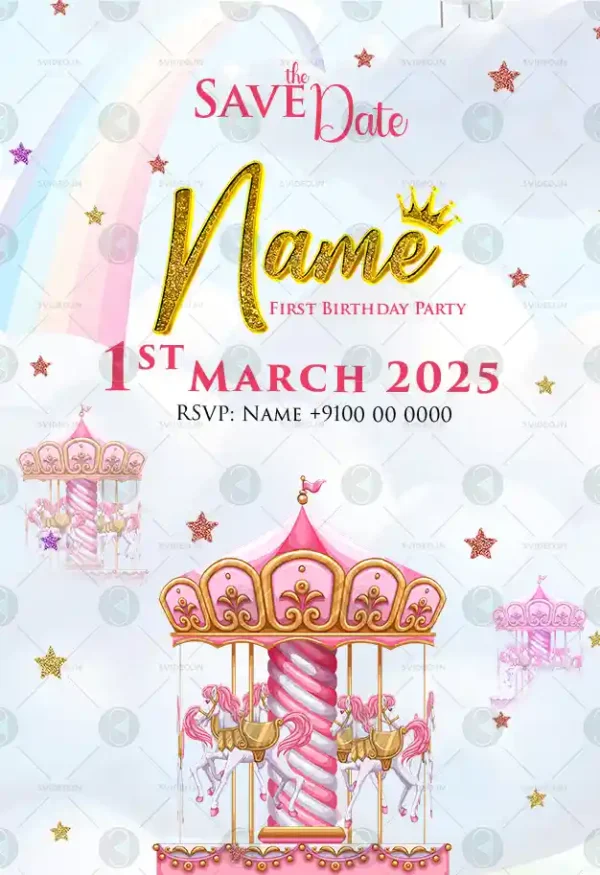 Marry Go Round Birthday Invitation Card preview