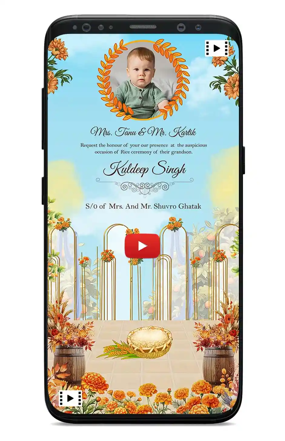 Rice Feeding Ceremony Invitation Card