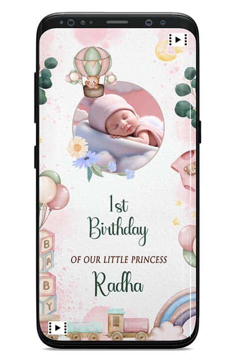 Hot air balloon birthday invitation for baby Girl