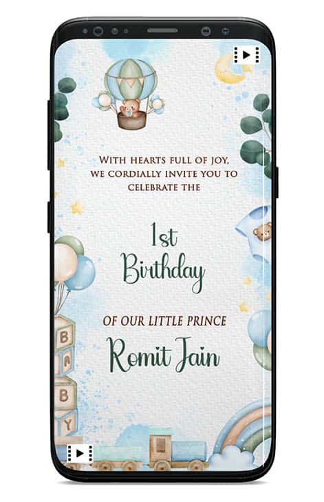 Hot air Balloon Birthday Invitation for Baby Boy