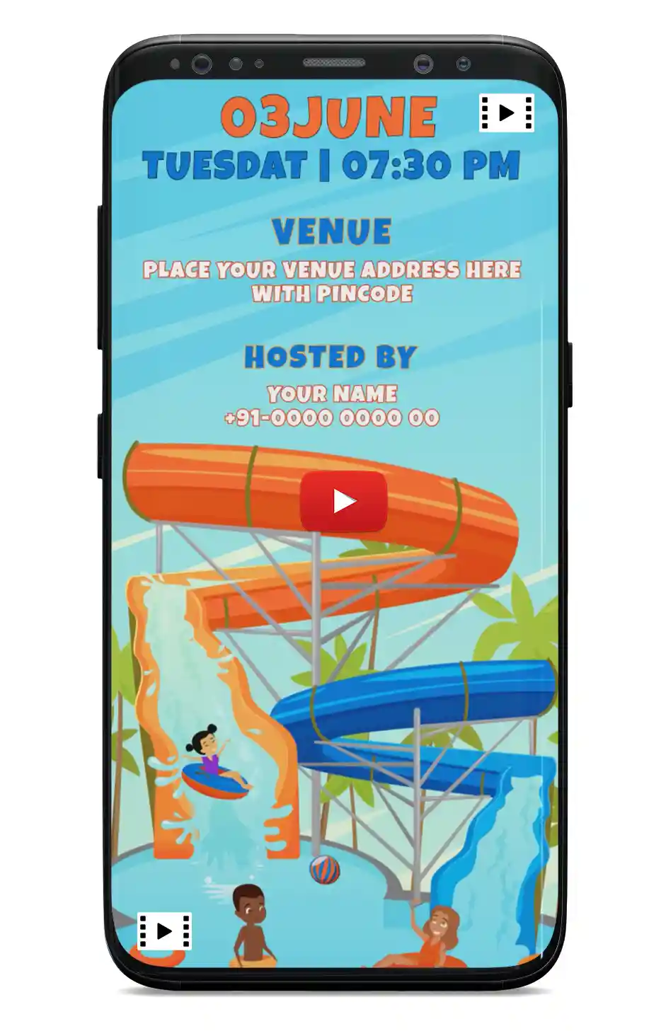 Water Slide Birthday Party Invitation Card