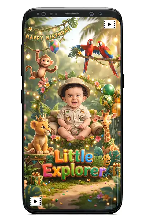 3D Jungle theme birthday invitation AI