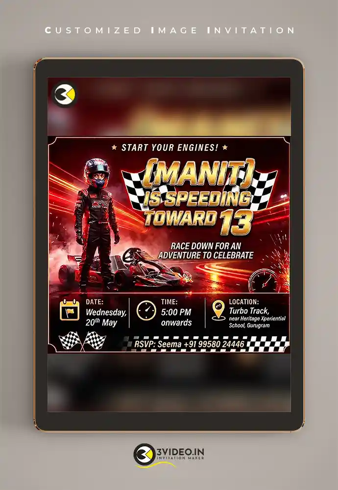 Go Karting Birthday Invitation Card