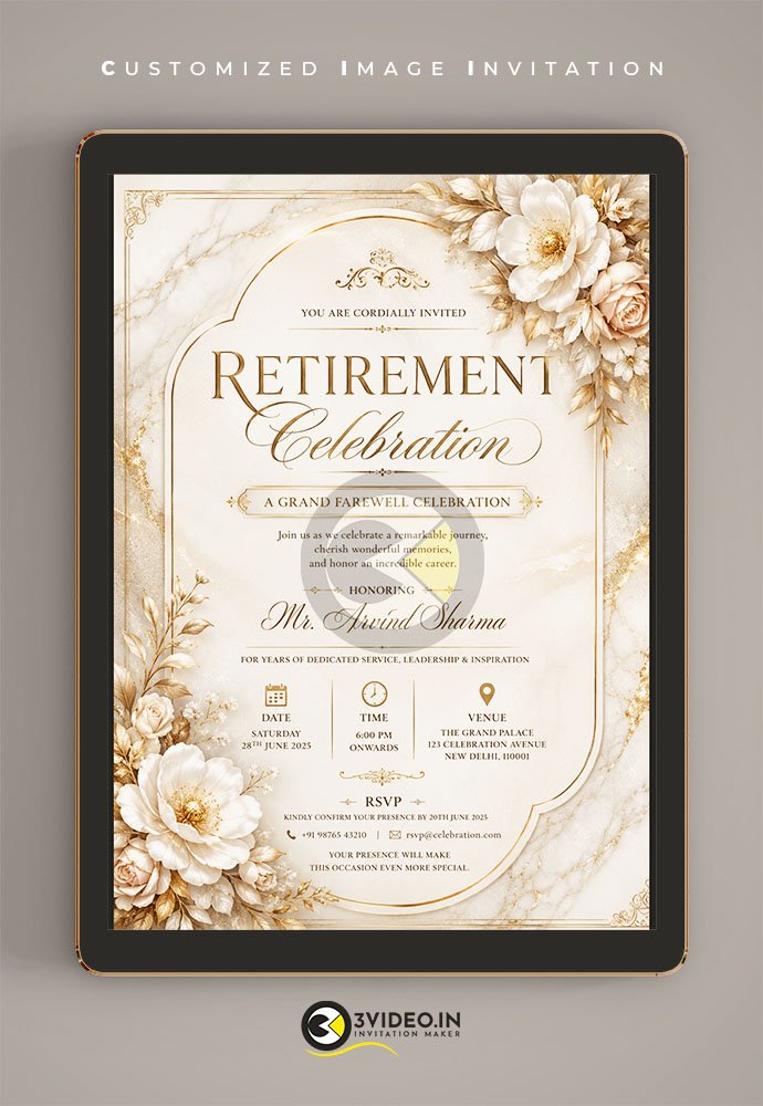 Golden Retirement Invitation Card | Retirement Ceremony Card