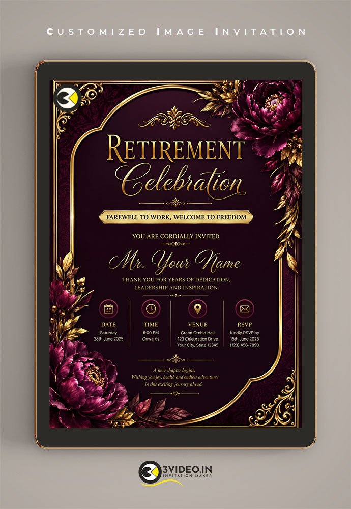 Retirement Function Invitation Card | Farewell Event Invitation