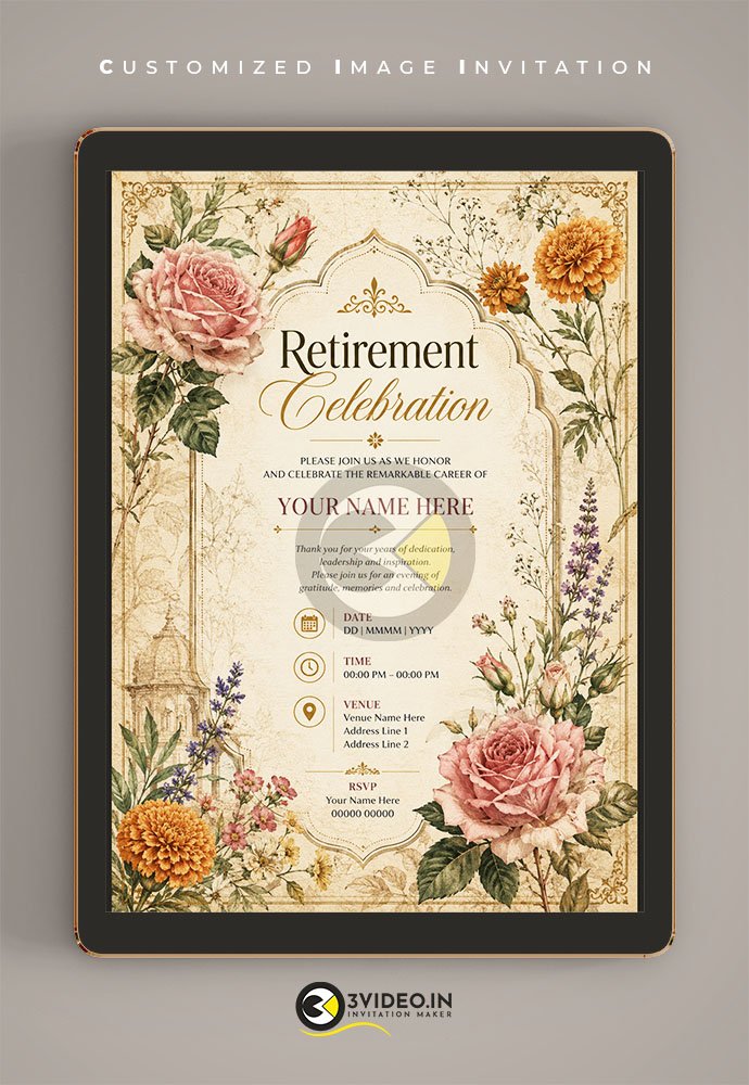 Floral Retirement Invitation Card | Retirement Party Invite