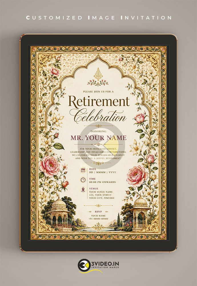 Decorative Retirement Invitation Card | Digital Retirement Invite