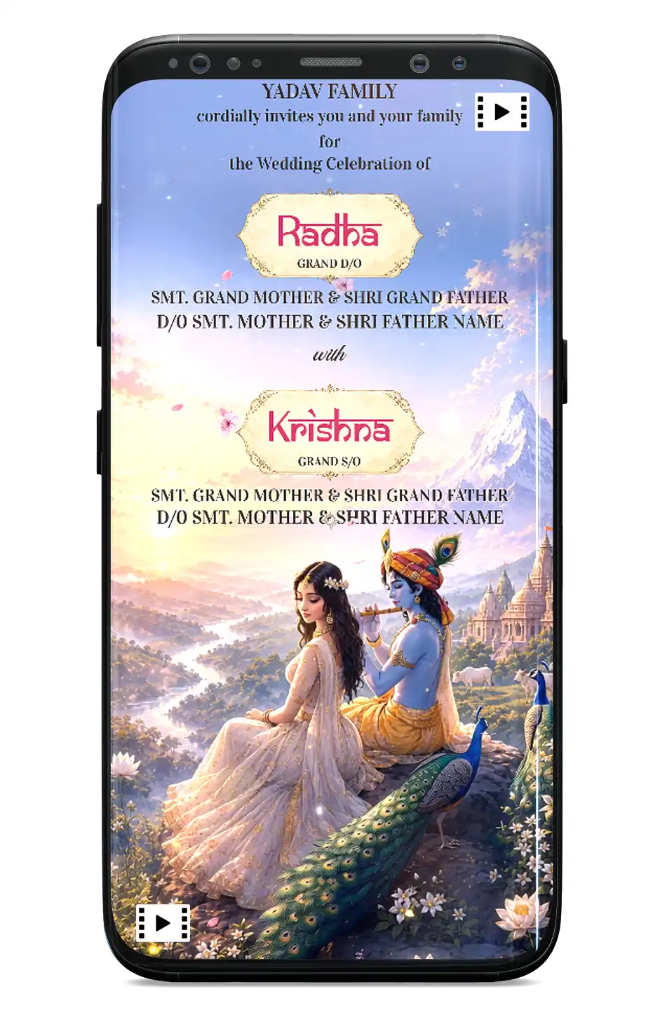 Radha Krishna theme wedding invitation video V3