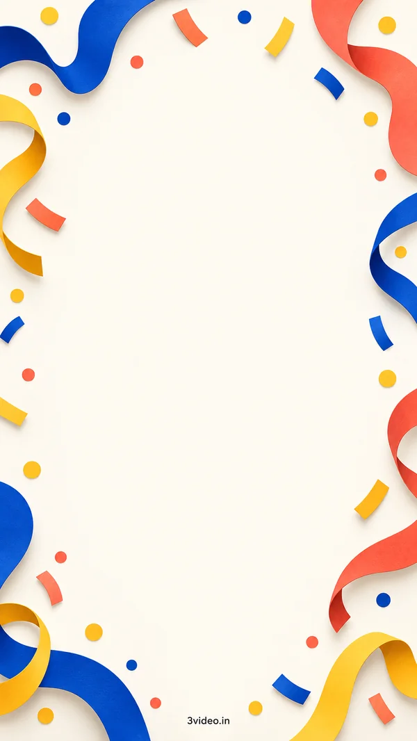 Modern colourful confetti birthday invitation background with blank centre and 3video.in footer