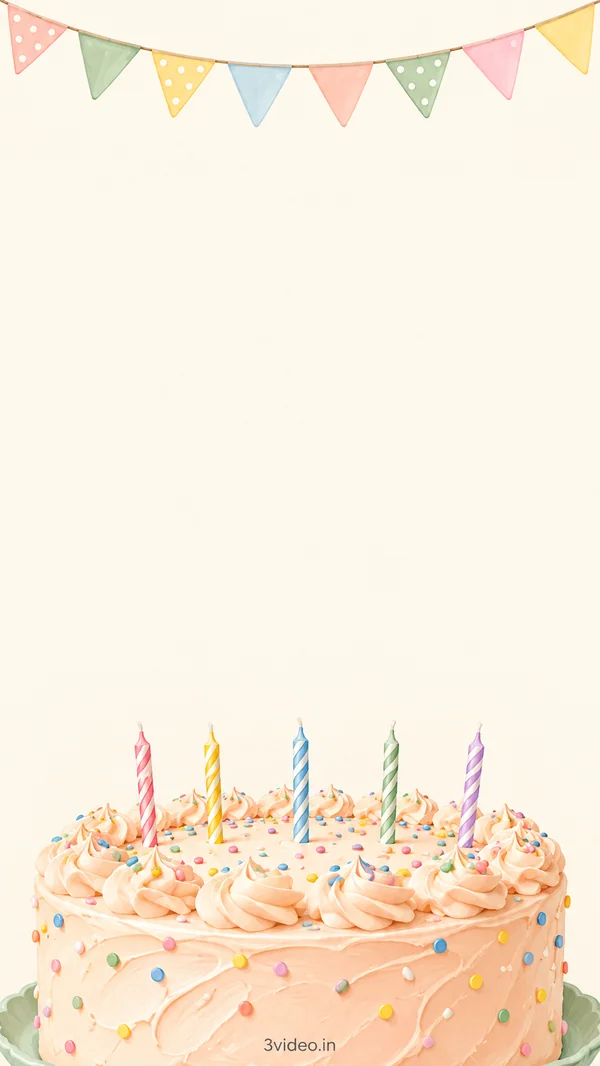 Playful birthday cake birthday invitation background with blank centre and 3video.in footer