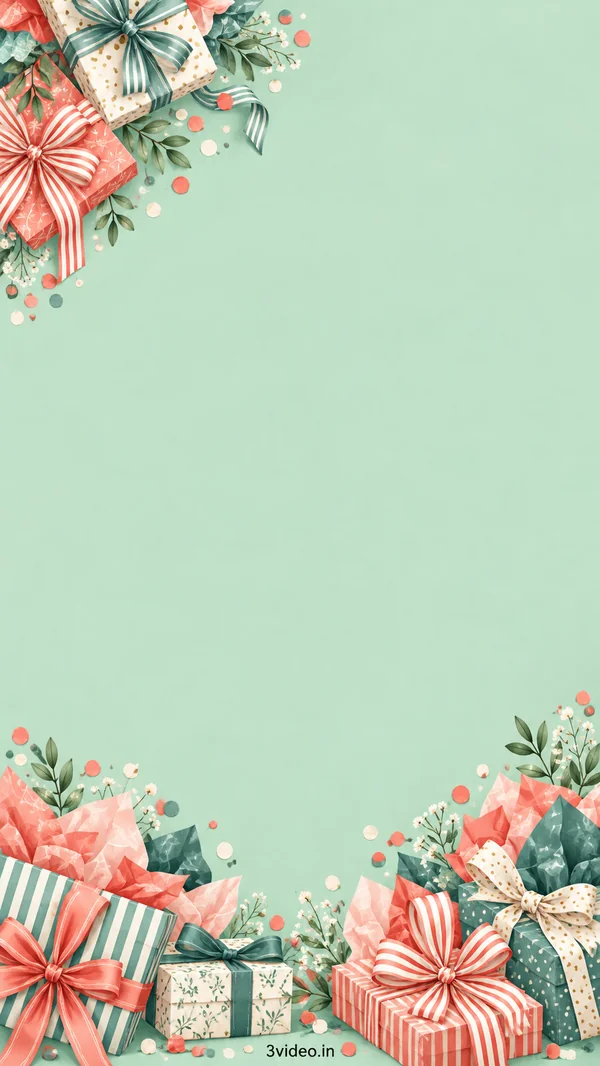 Mint gifts birthday invitation background with blank centre and 3video.in footer
