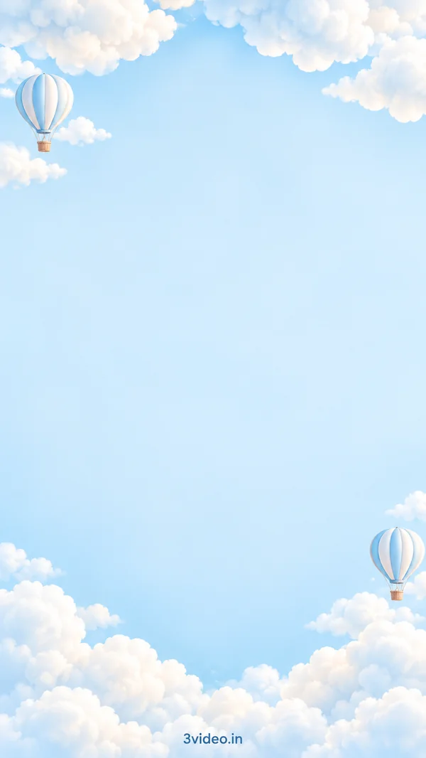 Blue sky and clouds birthday invitation background with blank centre and 3video.in footer
