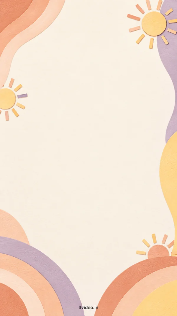 Rainbow arches and sunshine birthday invitation background with blank centre and 3video.in footer