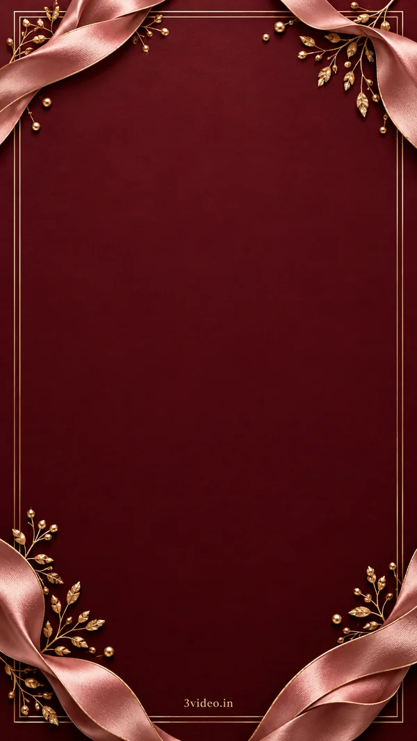 Elegant burgundy birthday invitation background with blank centre and 3video.in footer
