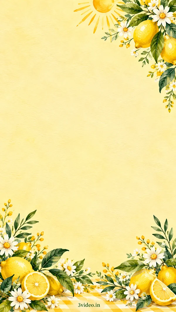 Sunshine yellow and citrus birthday invitation background with blank centre and 3video.in footer